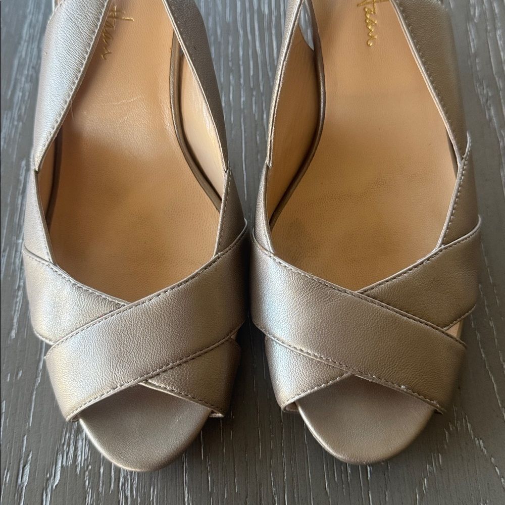 Cole Haan NIKE AIR Elegant Leather Light Pewter Open-Toe Slingback Heels Size 10 - Picture 10 of 12